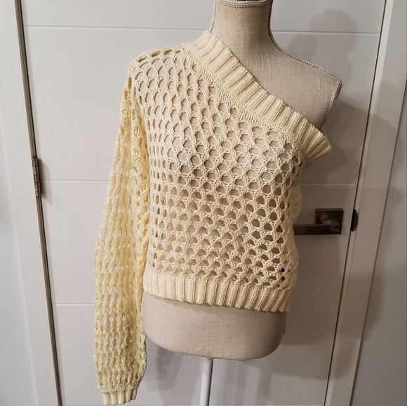Maeve by the One-Shoulder Crochet Knit Sweater One Size - Picture 3 of 13